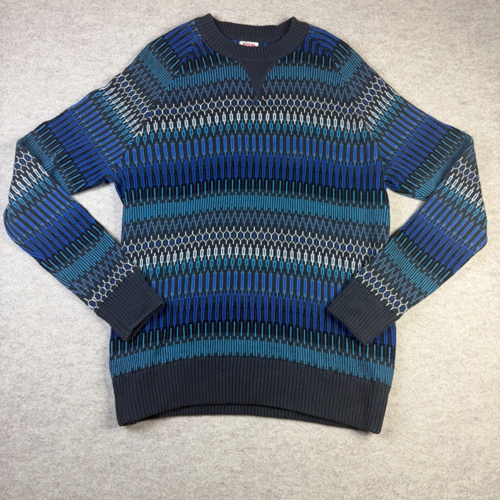 Mossimo Supply Co Mens Large Blue Grey Geometric Fair Isle Raglan Crew Sweater